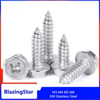 10 50 pcs m3 m4 m5 m6 304 stainless steel hex hexagon phillips flange head hex bolts self tapping cavity wood screw bolt screws
