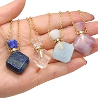 natural stone gem rose quartz lapis lazuli perfume essential oil bottle elegant cute charm pendant necklace jewelry 25x36x13mm
