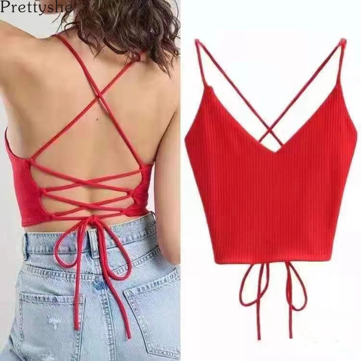 Prettyshe Новый Для женщин сексуальным вырезом на спине и с перекрестной шнуровкой