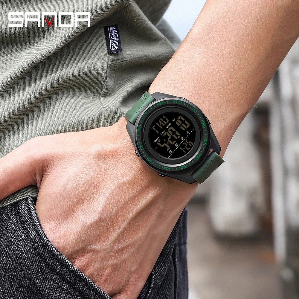 Sanda светодиодные цифровые армейские часы Ультратонкие мужские электронные