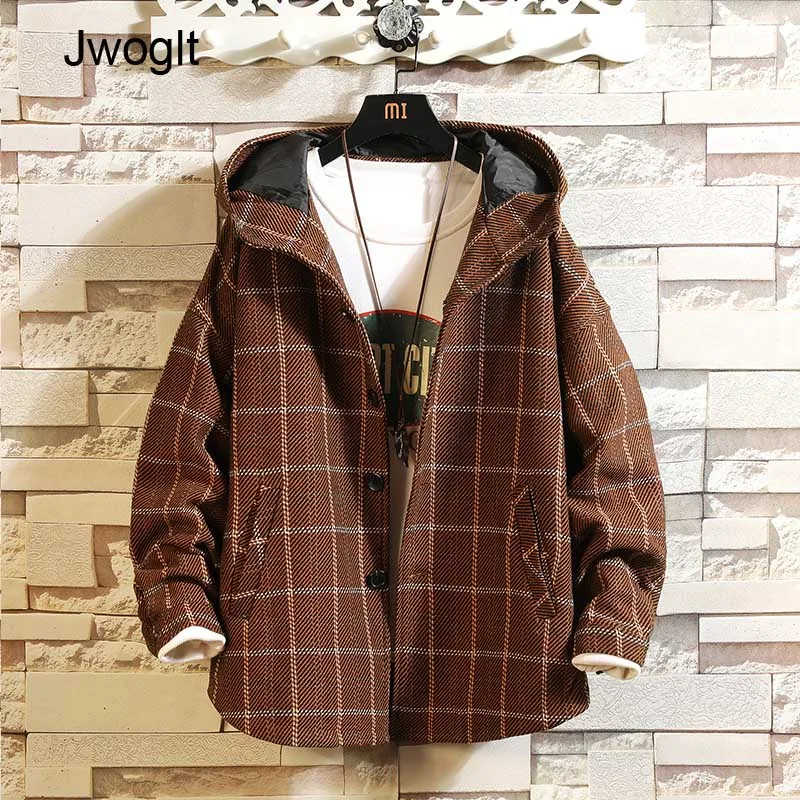Осенне зимние мужские уличные толстые шерстяные куртки мужская клетчатая