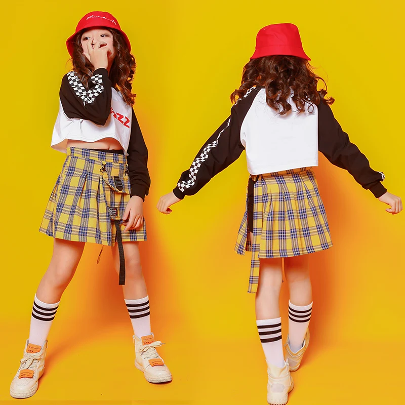 Детская одежда в стиле хип-хоп праздничная толстовка топы клетчатая юбка для