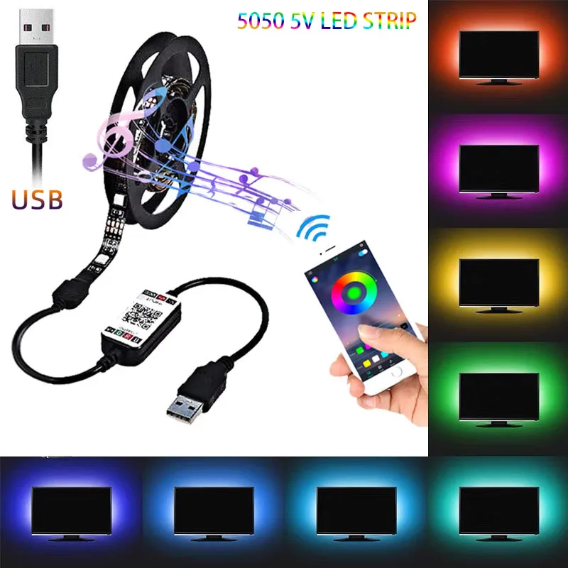 

DC5V 5050 LED String Light Strips Decoration USB Infrared Remote Controller Ribbon Lamp For Festival Party Bedroom RGB BackLight