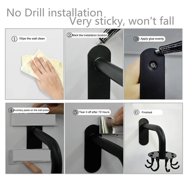 

Stainless Steel Black Rotating Hook Kitchenware Wall Mount Storage