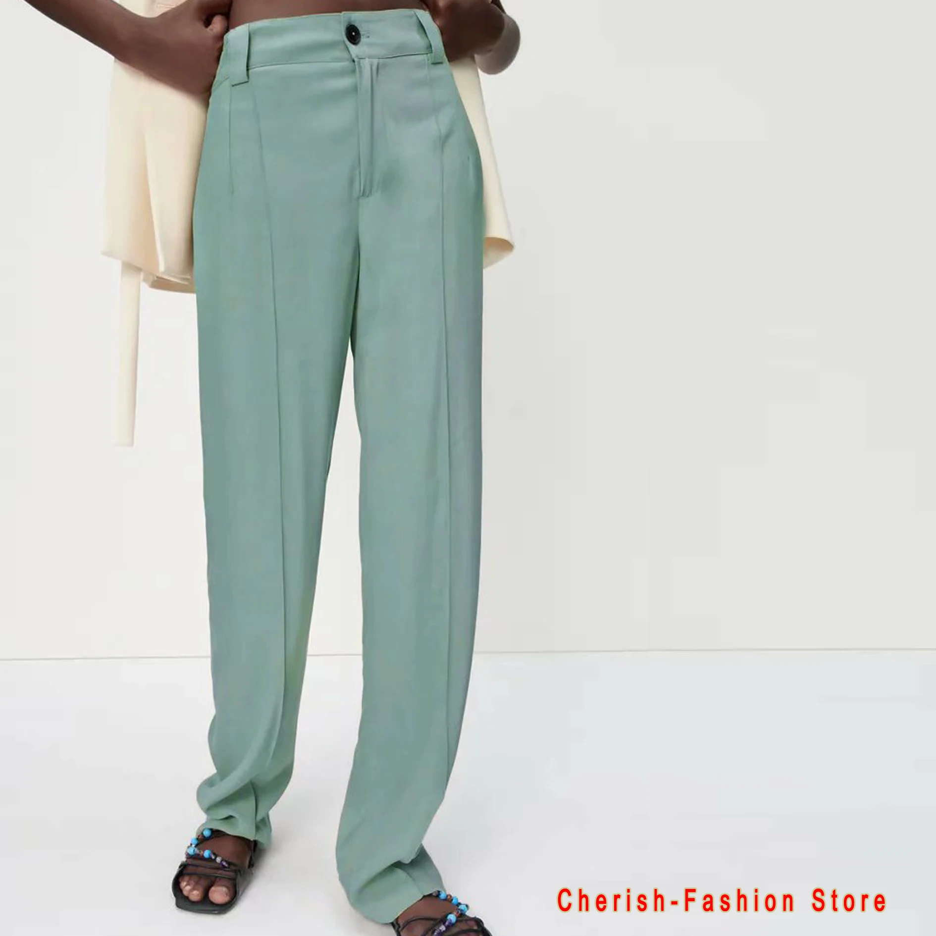 

2021 New Summer Fashion Women Business High Waist Work Pants OL Office Lady Candy Colors Green Slim Fitness Pencil Trousers Suit
