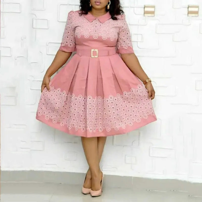 Офисное платье женское с коротким рукавом и высокой талией ТРАПЕЦИЕВИДНОЕ