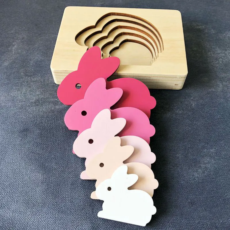 Деревянная 3D пазл Монтессори с переходом цветов игрушки пятислойным радужным