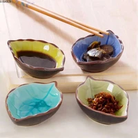 japanese tableware ceramic sauce dish creative leaf kitchen seasoning small dish mini ice crack glaze snack plates