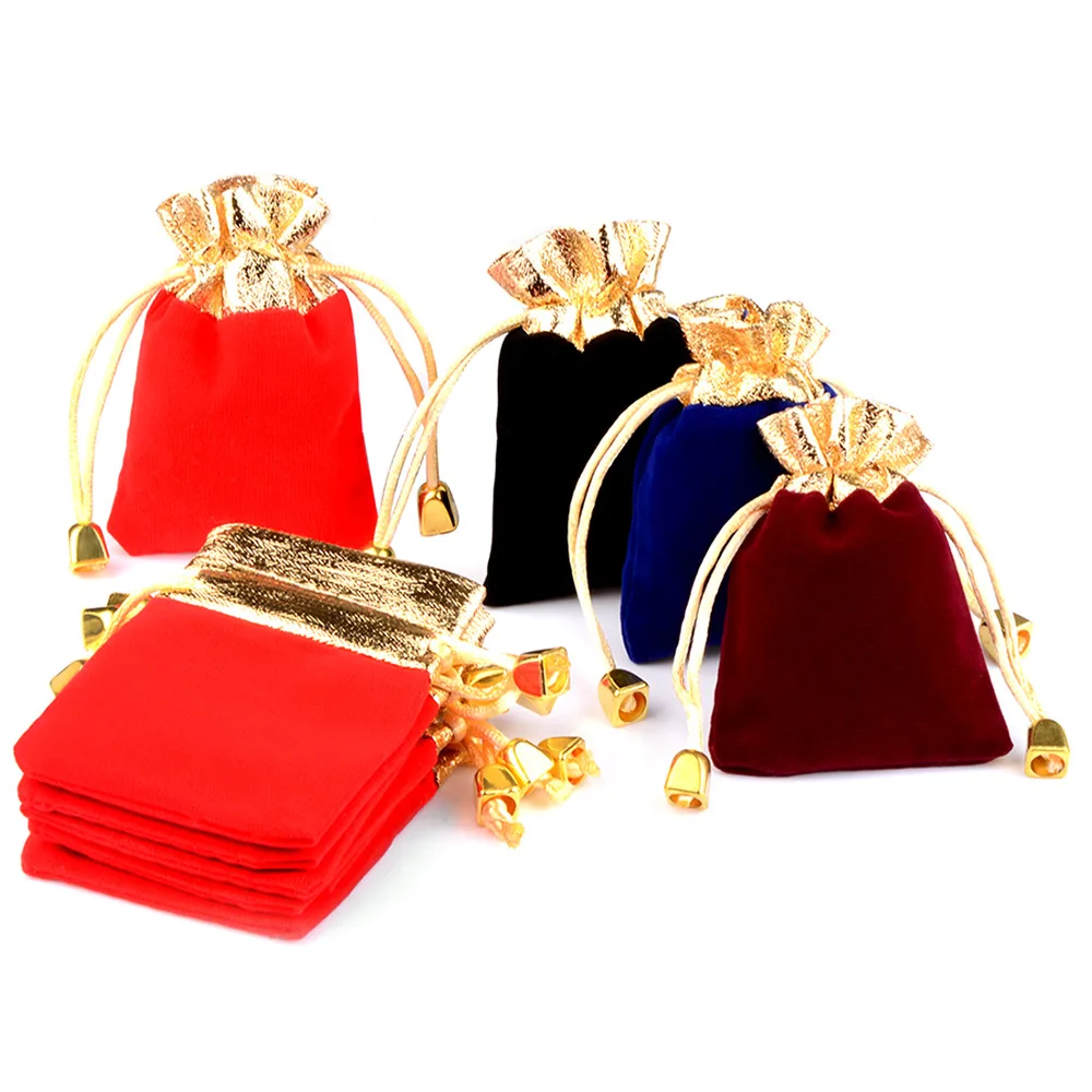 

25/50pcs/lot Multi-size Gift Bag Drawstring Velvet Bags Gold Color Trim For Wedding Christmas Party Candy Jewelry Packing
