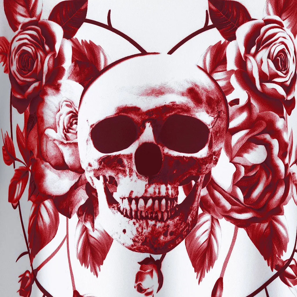 Женская летняя футболка с открытыми плечами принтом в виде черепа и цветов