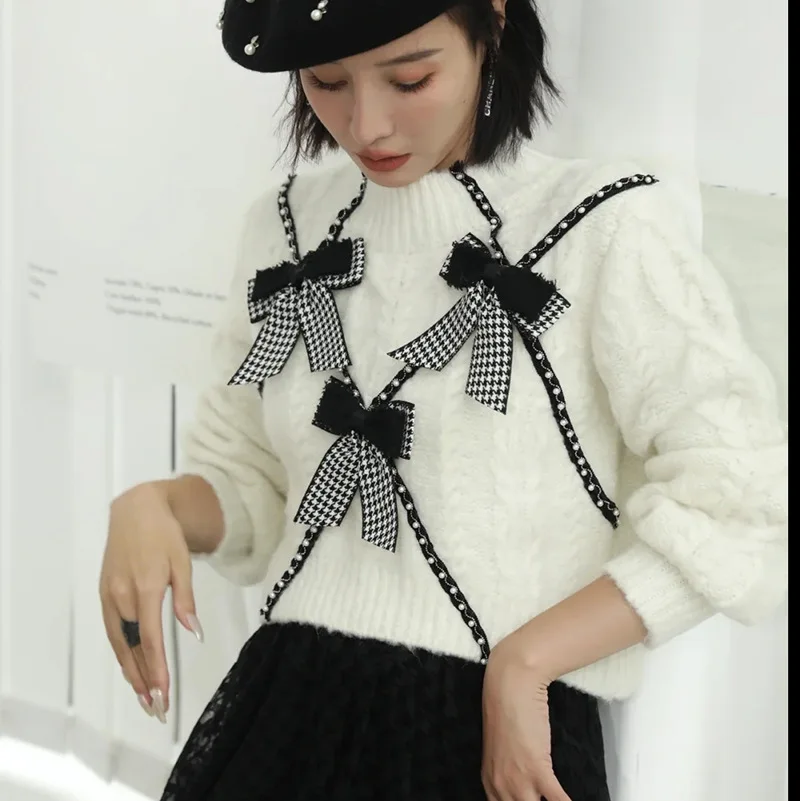 

Autumn Winter New Women's High Neck Knitted Jumper Sweet Mohair Sweater Soft Waxy Loose Thick Long Sleeves Knitwear Top Female