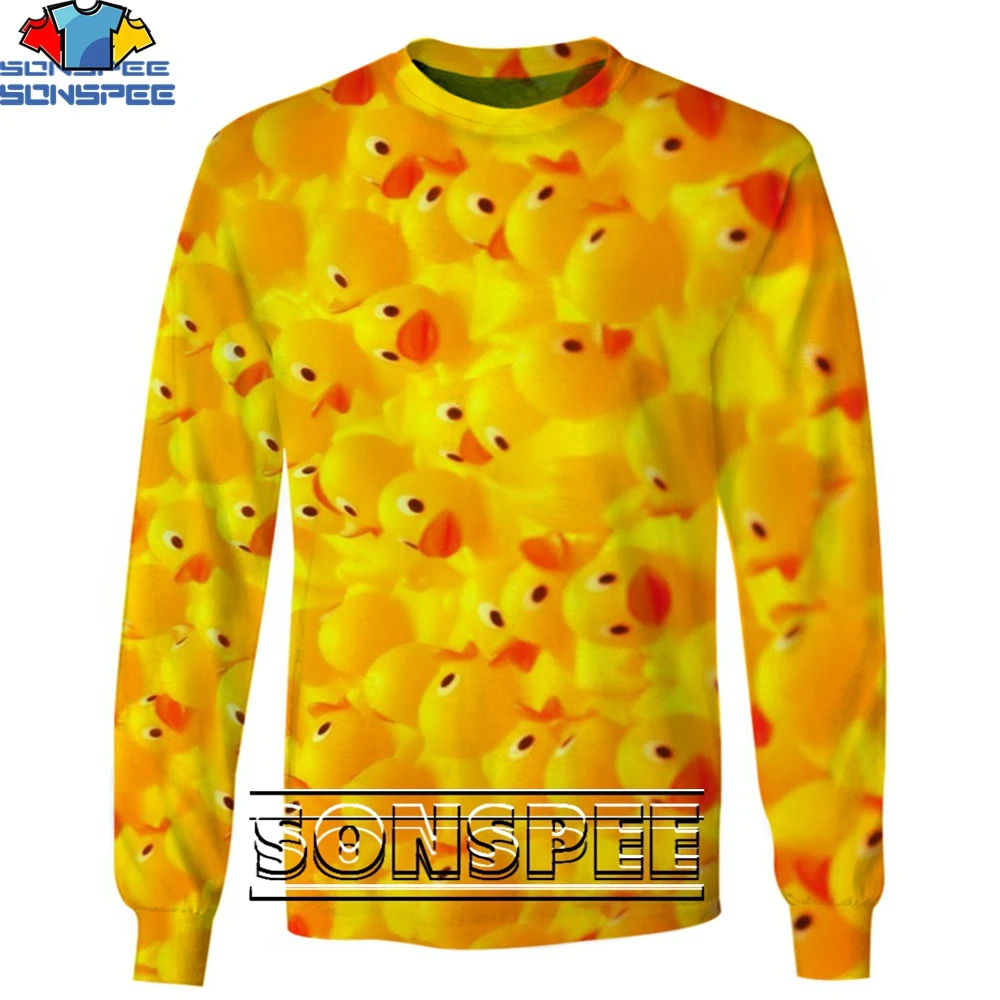

SONSPEE 3D Little Yellow Duck Pattern Fashion Casual Loose Round Neck Sweatshirt Men and Women Popular Cute Trend Street Style