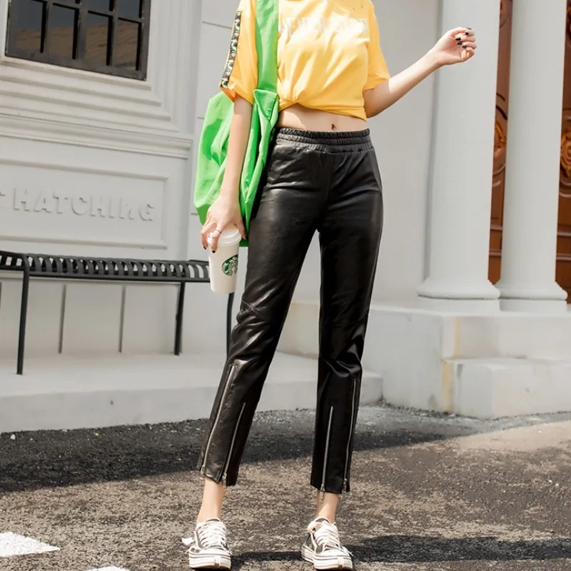 Женские брюки-карандаш до щиколотки дизайнерские брюки из натуральной овечьей