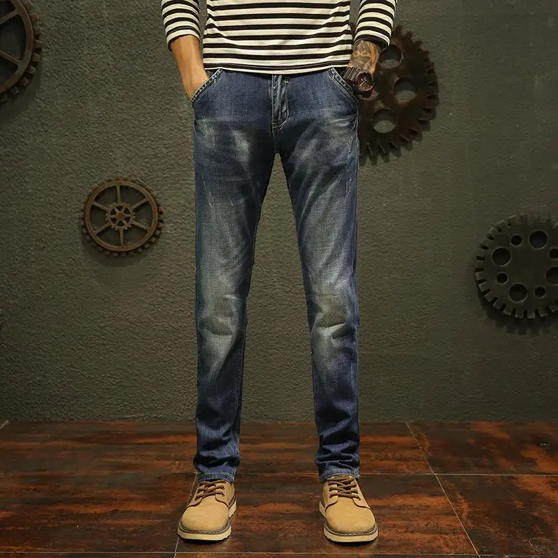 

New Arrivals Men's Jeans Ripped Slim Fit Straight Denim Pants Embroidery Trousers