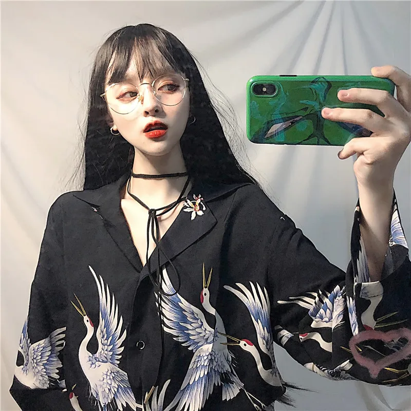 2019 крутая Корейская винтажная женская блузка на пуговицах модные сексуальные