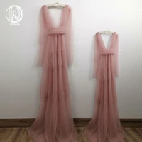donjudy custom made pink tulle dress robe for pregnant mother with matched skirt dress for kids mommy me dress set photoshoot