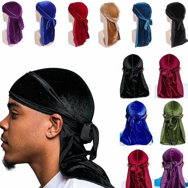 

Hot Sales Unisex Men Women Velvet Breathable Bandana Hat Turban Doo Durag Cap European and American street