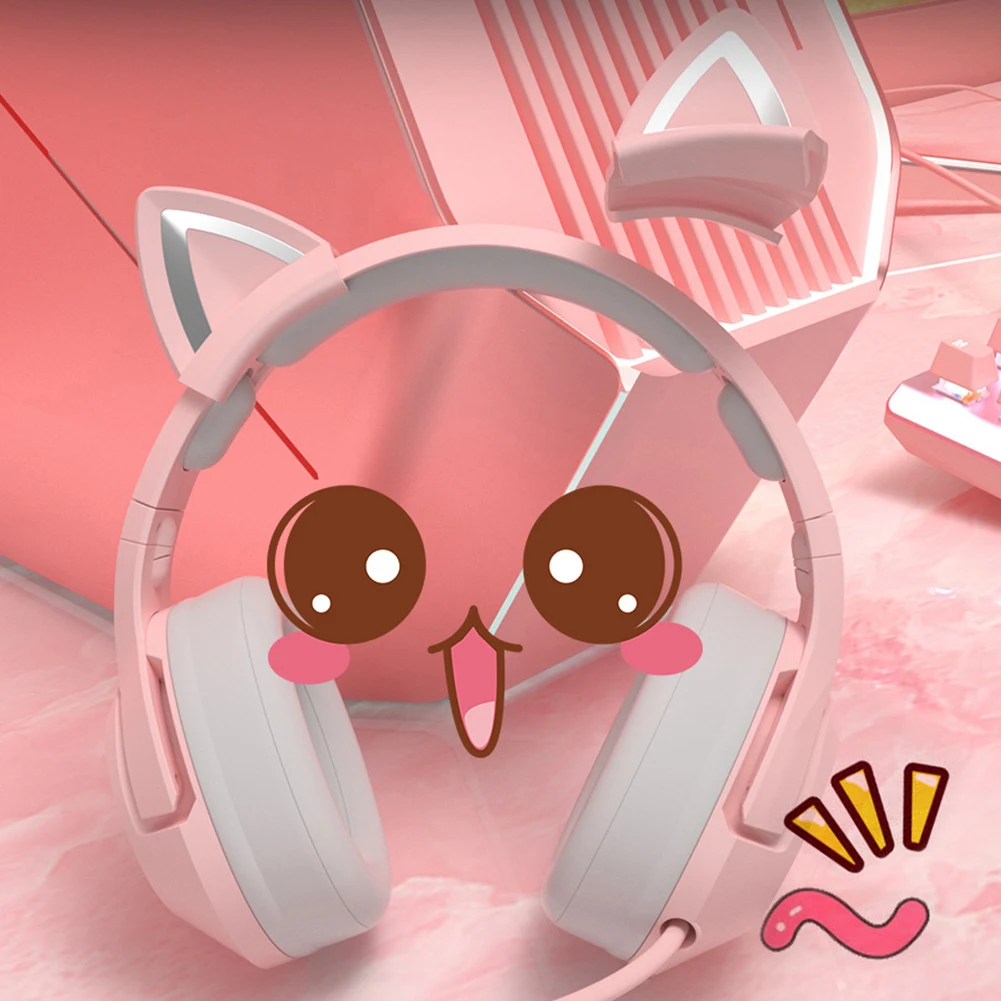 

Wired Game Headphone Ergonomic LED Light Noise Canceling Removable Cat Ears With Microphone Soft Earmuffs For PC Laptop Cute
