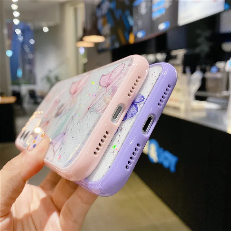 

Clear Glitter Epoxy Butterfly Shockproof Phone Case For iPhone 12 Mini 11 Pro Max XS Max XR X 6s 7 8 Plus SE Cute Free shipping
