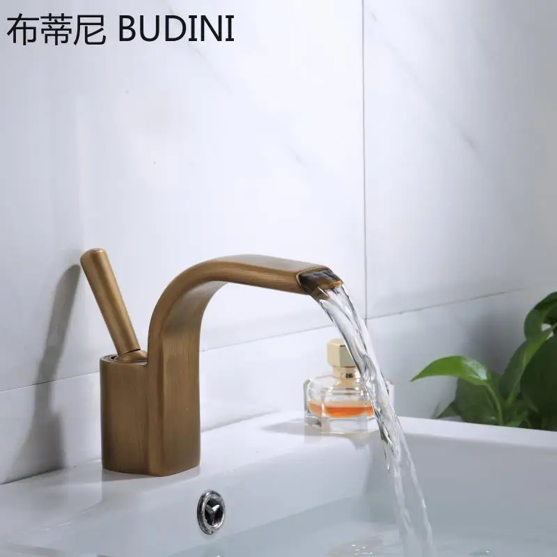 

Basin Faucet Solid Brass Oil Rubbed Bronze Waterfall Bathroom Sink Big Square Spout Tap Blacked Hot Cold Mixer Tap Single Hole