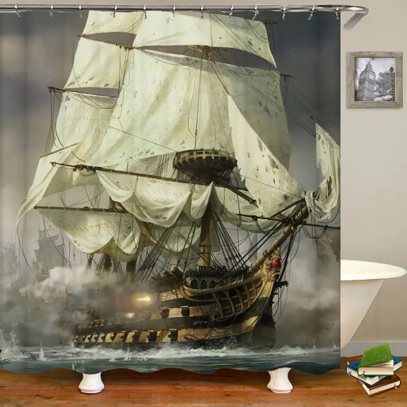 Войны пиратский корабль полиэстер ткань душ Шторы нескользящий коврик для