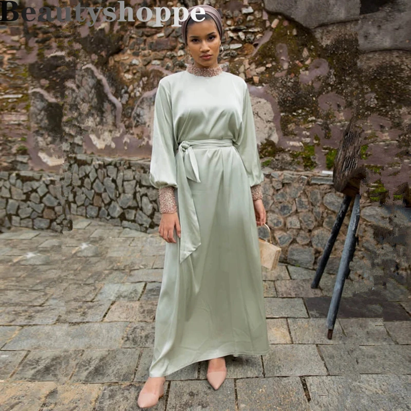 Женское платье макси с длинным рукавом и жемчужным Кружевом|Мусульманская