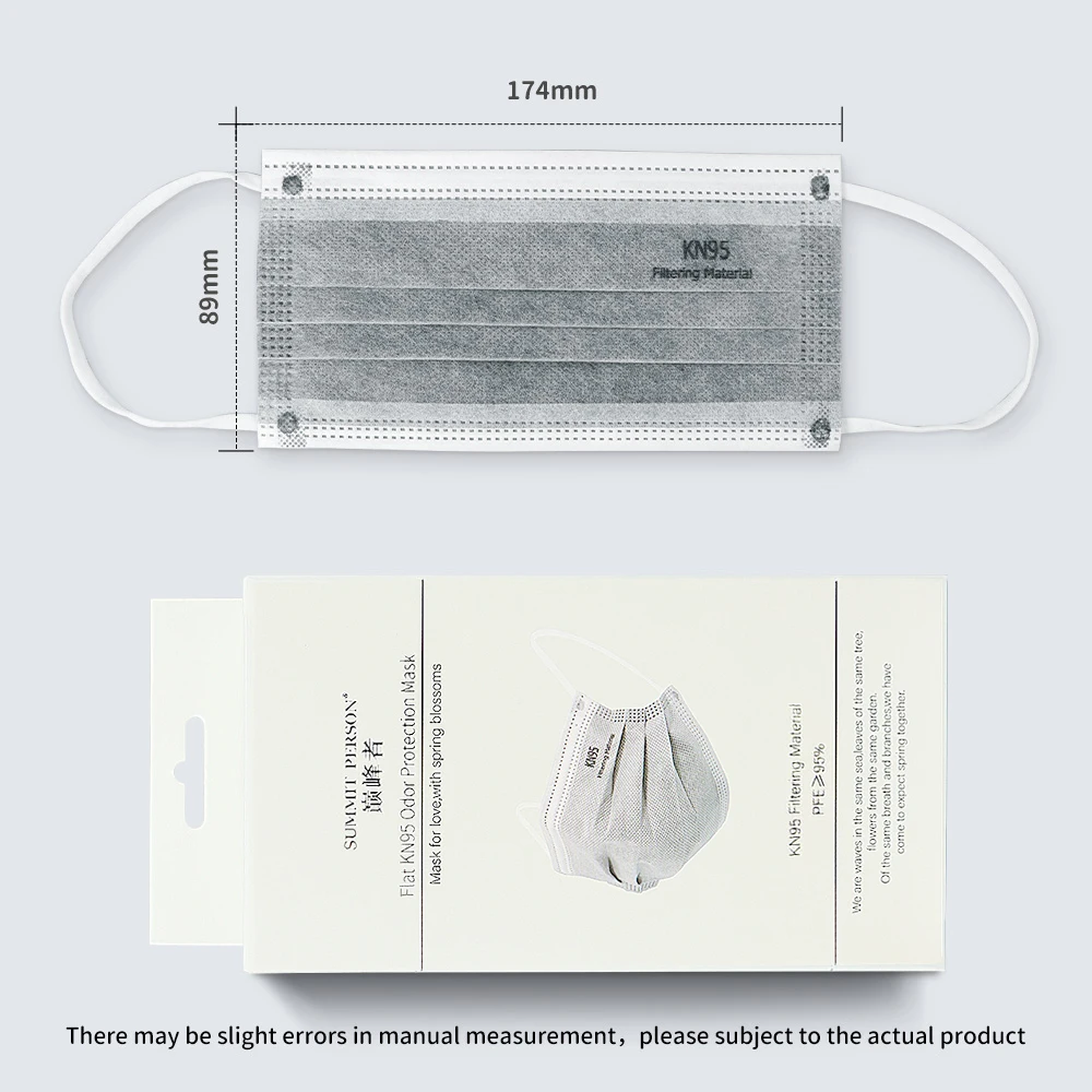 Маска одноразовая не тканевая серая 5 слоев KN95 с фильтром для рта, лица, дыхательных путей, против пыли и с ушными петлями