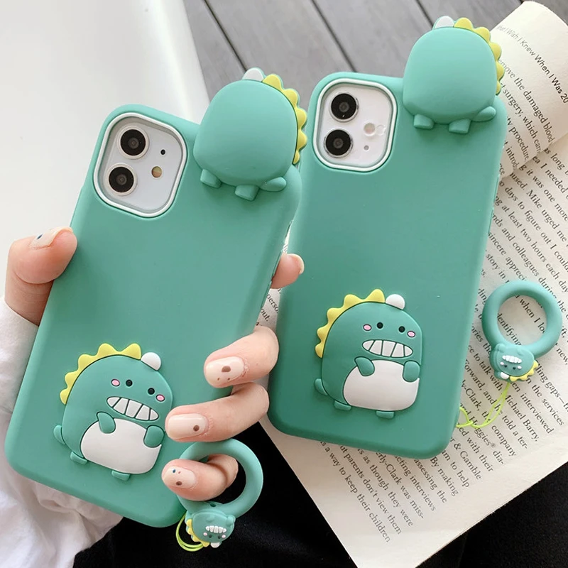 3D Cute Cartoon Dinosaur Finger Ring Phone Case for iPhone XS 11 Pro Max XR X 6 6S 7 8 Plus Funny Soft Silicone TPU Rubber Cover | Мобильные