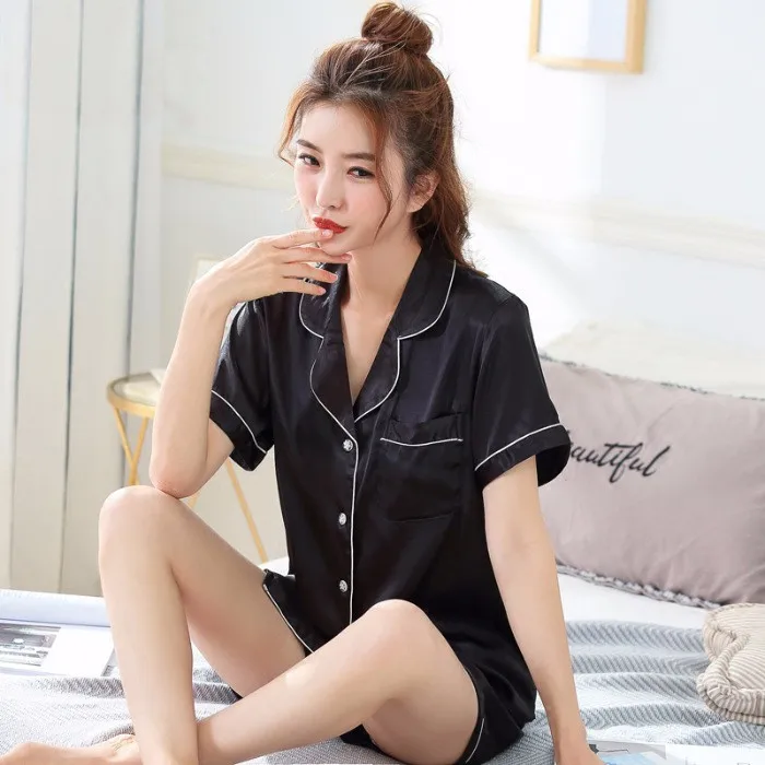 

pajamas for women pyjamas Simulated SILK PAJAMA suit Terno short sleeve sleepwear two-piece silk housewear