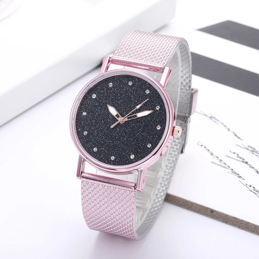 2020 роскошные часы женские звездное небо кожа Серебряный цвет для леди