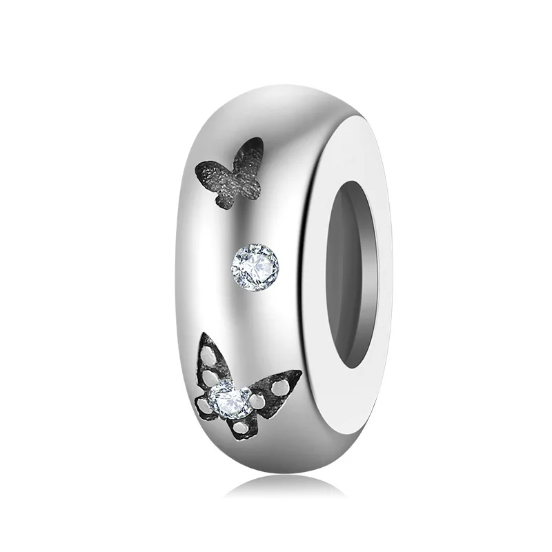 

Fit Original Pandora pure silver beads original simple DIY accessories Beaded zircon jewelry plug Spacer Beads Silver Bracelet