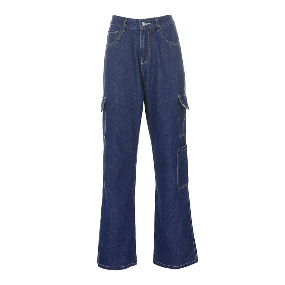

ZOTTSOZ High Waist Straight Denim Pants Women 2021 Fashion Multi Pockets Loose Jeans Casual Harajuku Streetwear Vintage Trousers