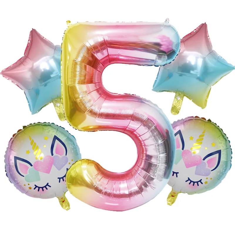 

5pcs Unicorn Balloon 40 Inch Rainbow Number Foil Balloons 1st Kids Unicorn Theme Birthday Party Decoration Baby Shower Supplies