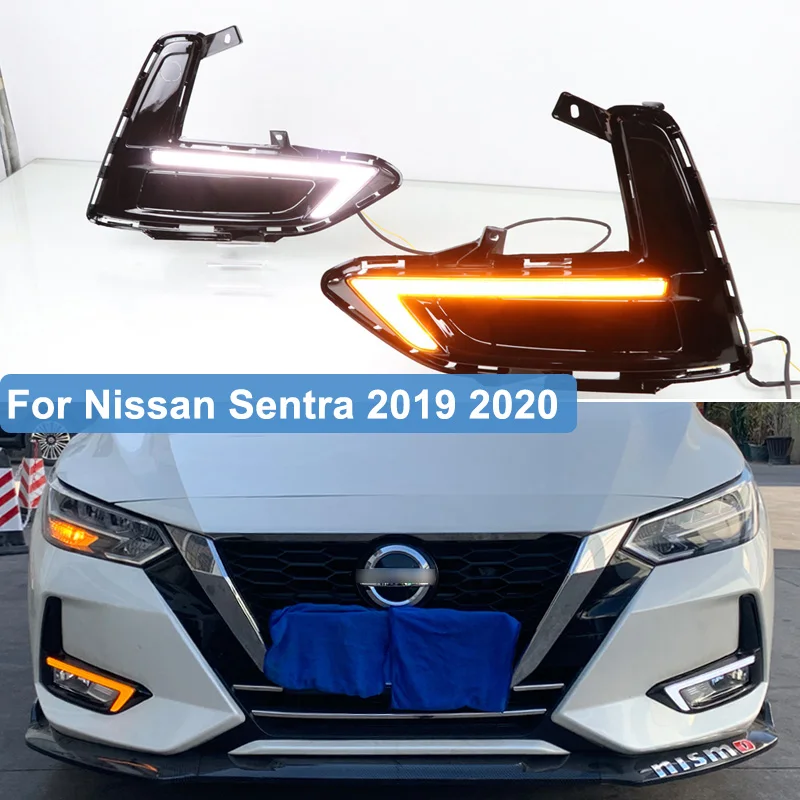 Дневные ходовые огни для Nissan Sentra 2019 2020 светодиодные дневные с желтым указателем
