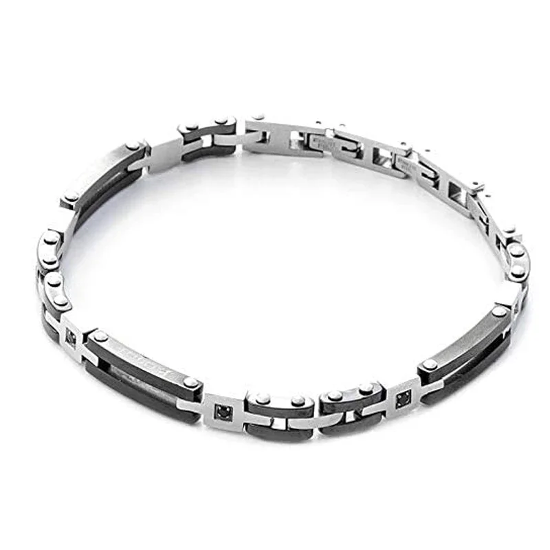 

Runda Men's Ceramic Bead Bracelet Black Plating 3AAA Cubic Zirconia Stainless Steel Jewelry Buckle