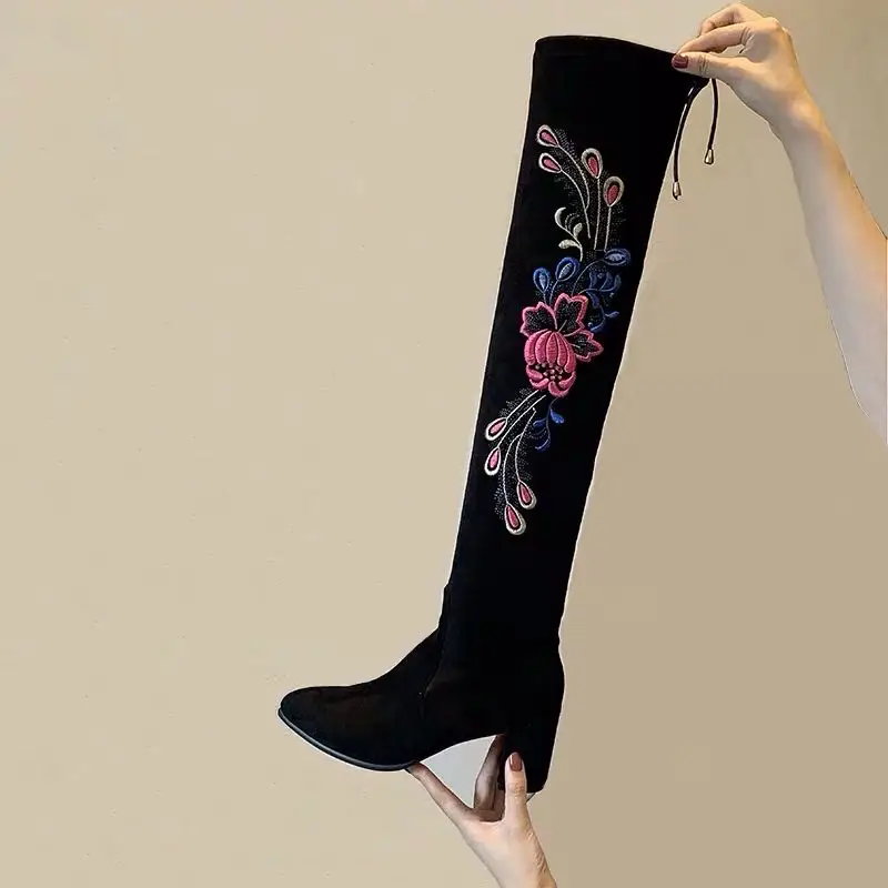 2020 г. Новые осенние сапоги в китайском стиле до колена на толстом каблуке модные