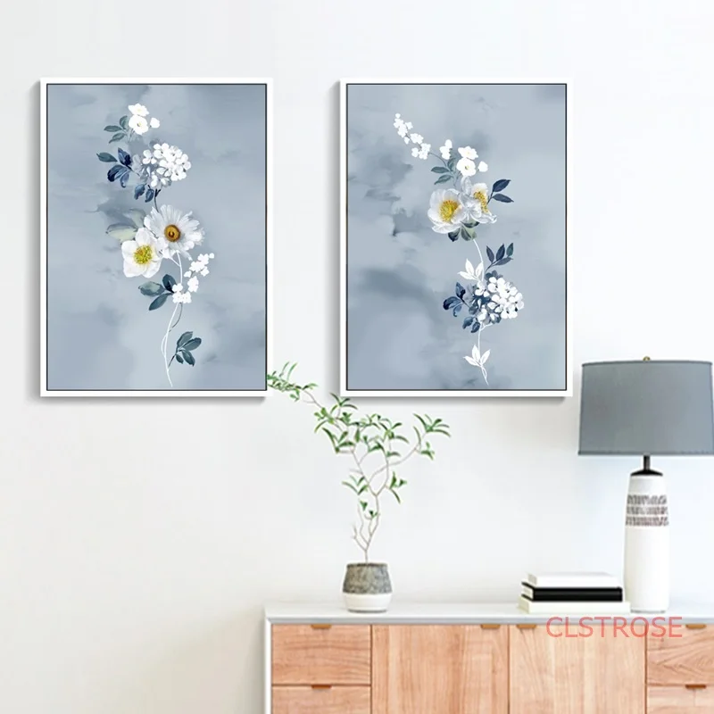 Декор в скандинавском стиле домашнее искусство свежие синие и белые цветы