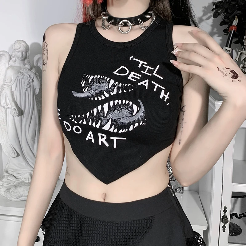 

Printed Black Vest Women's Slim-Fit Street Cropped Top for Hot Girls in 2021