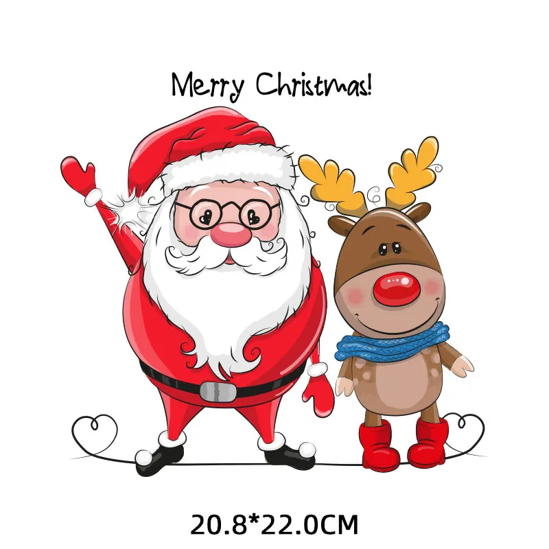

Christmas Elk Iron on Letters Patches Tranfer Sticker for Cloth Printed DIY Santa Claus Thermo Stickers On T shirt Stripes Badge
