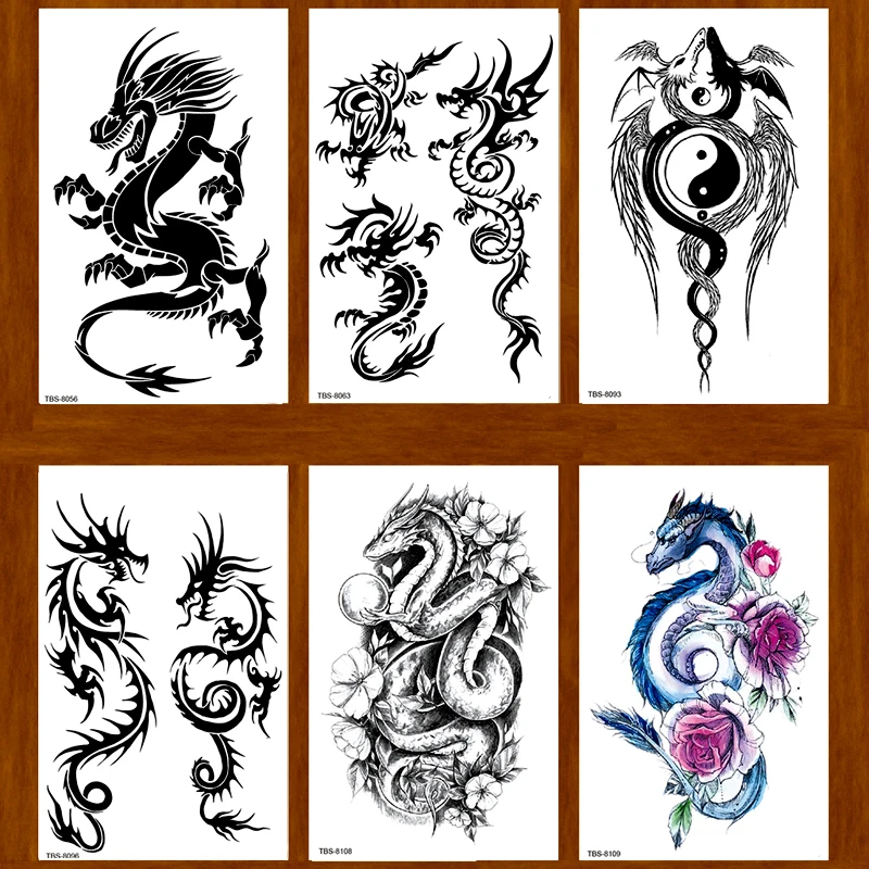 

Six Styles Dragon Temporary Tattoo Stickers Tatoo Men henna Tatoo body art tattoo Waterproof temporary tattoos Kit Tattoo Art