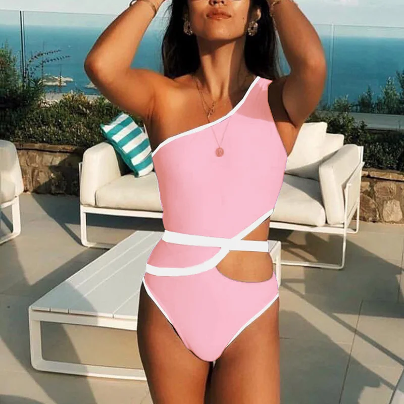 2019 сексуальный цельный купальник на одно плечо одежда для плавания женский