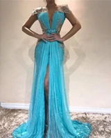 vestidos de gala sexy backless empire long prom dresses 2019 charming cap sleeve mermaid prom gown split evening party dresses