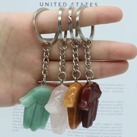 10cm natural stone agate hand shape tiger eye sodalite stones key chains gifts car handbag key holder party gifts size 40x36mm