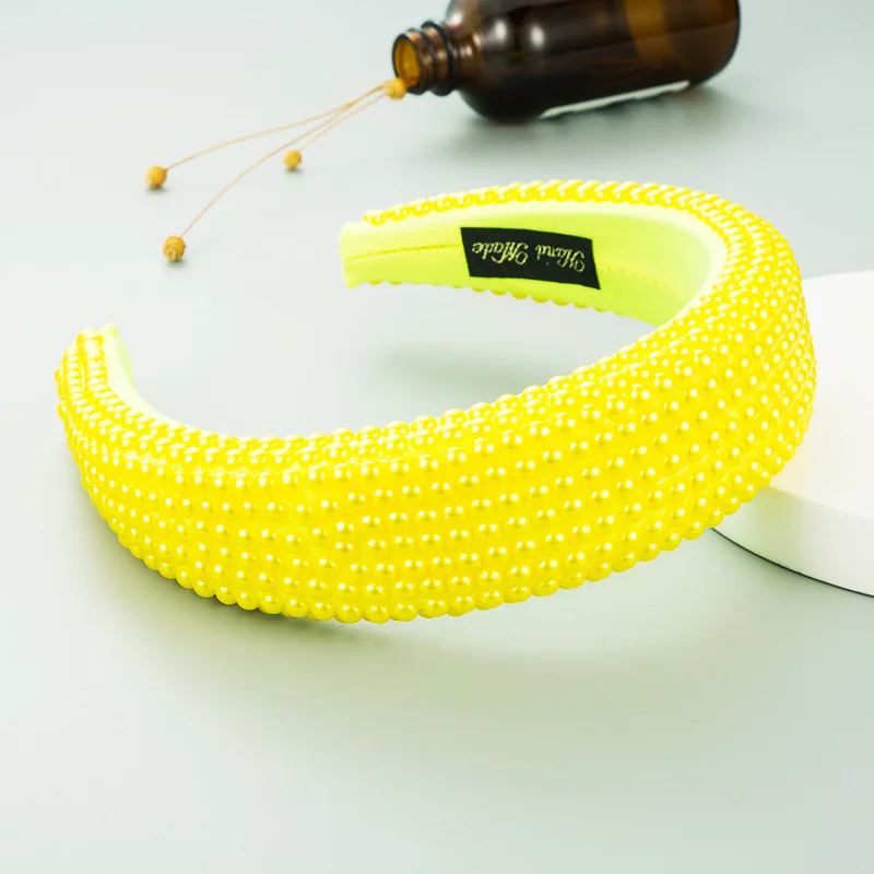 

Full Pearl Padded Head Hoop Wide Brimmed Thicken Sponge Hair Hoop Bling Candy Color Baroque Headband Women Hair Accessories