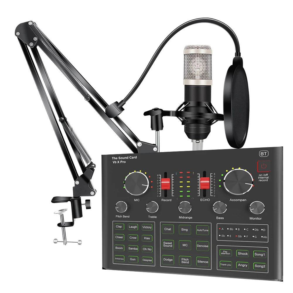 

BM800 Condenser Microphone Sound Card V9X PRO Mixer Game DJ Live Broadcast Recording Set Mic Phone K Song Computer Karaoke Sing