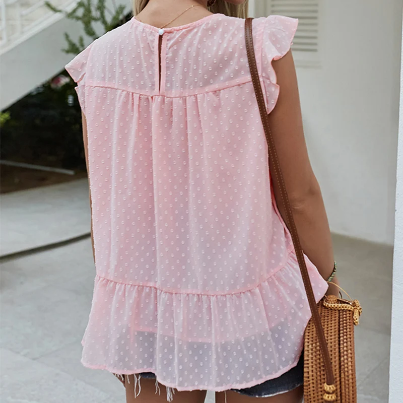 

2021 Summer New O Neck Chiffon Women Blouses Short Sleeve Patchwork Ruffles Women Tops Beach Casual Streetwe Chic Ladies Blouses