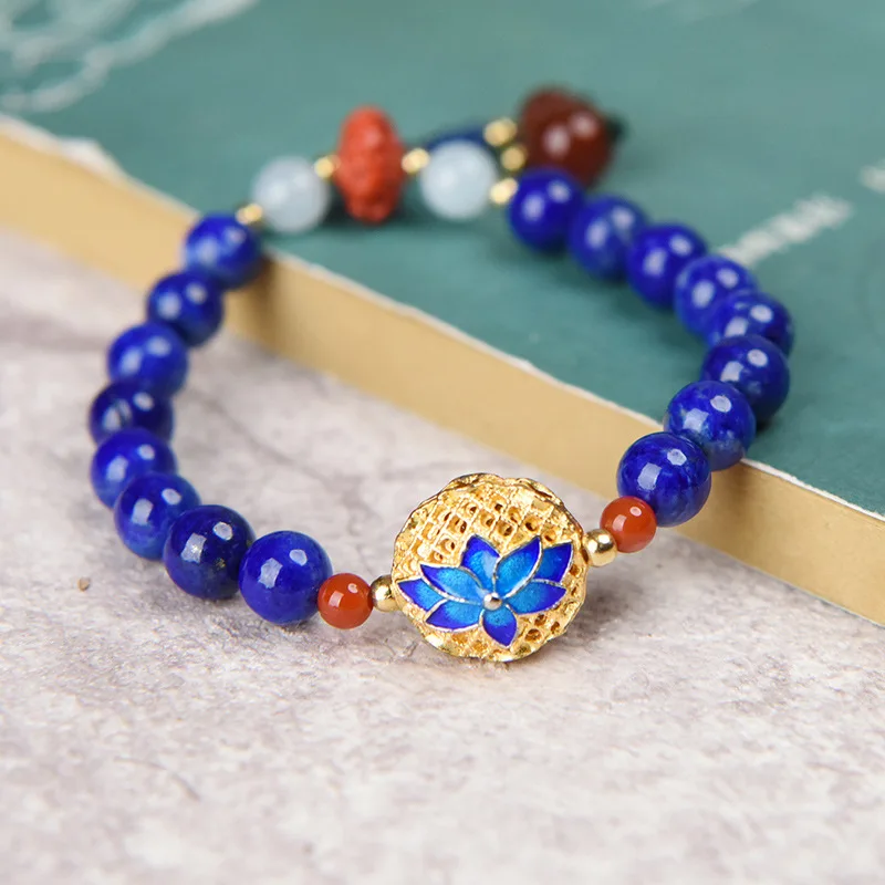 

Браслет с бусинами лазурита в старинном стиле, Простой корейский креативный этнический женский амулетный браслет в перегородчатом стиле, модный подарок, Прямая поставка