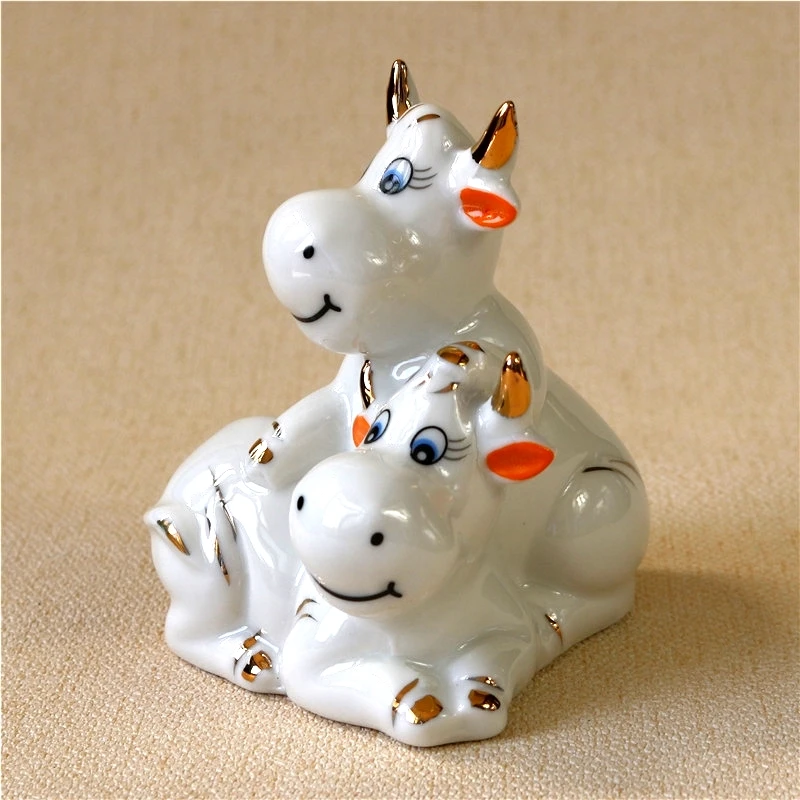 Милая фарфоровая фигурка быка пара керамический бык миниатюрное украшение