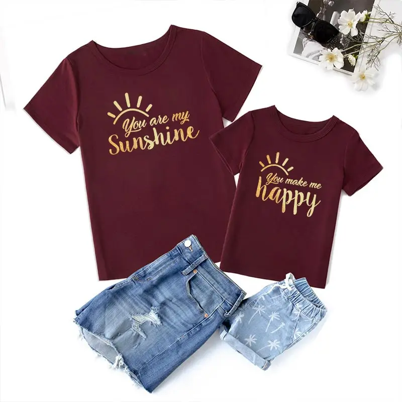 

Летняя одежда для отдыха для мамы и дочки одинаковые комплекты для семьи футболка с надписью «sunshine happy» удобный хлопковый топ