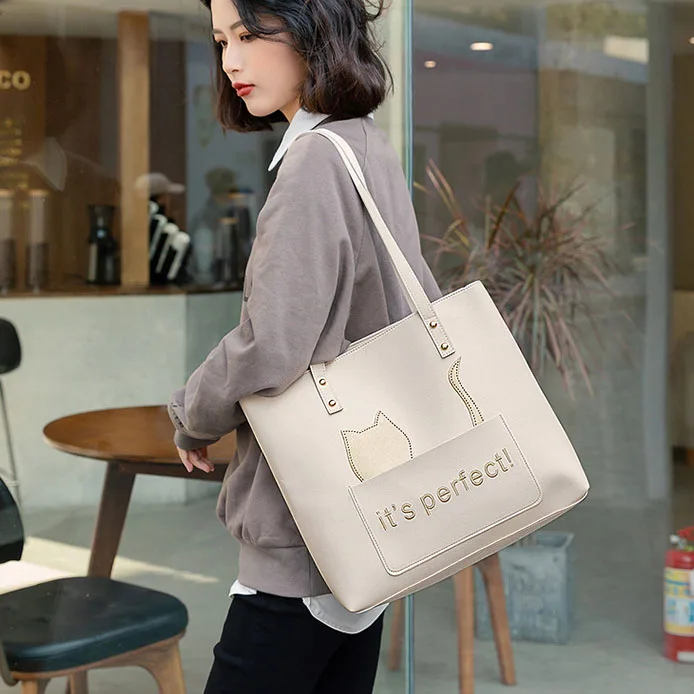 Fashion Letter Women Handbag Casual Travel Shoulder Bag High Capacity Leather Shopping Totes Bag Phone Tablet Cosmetic Organizer